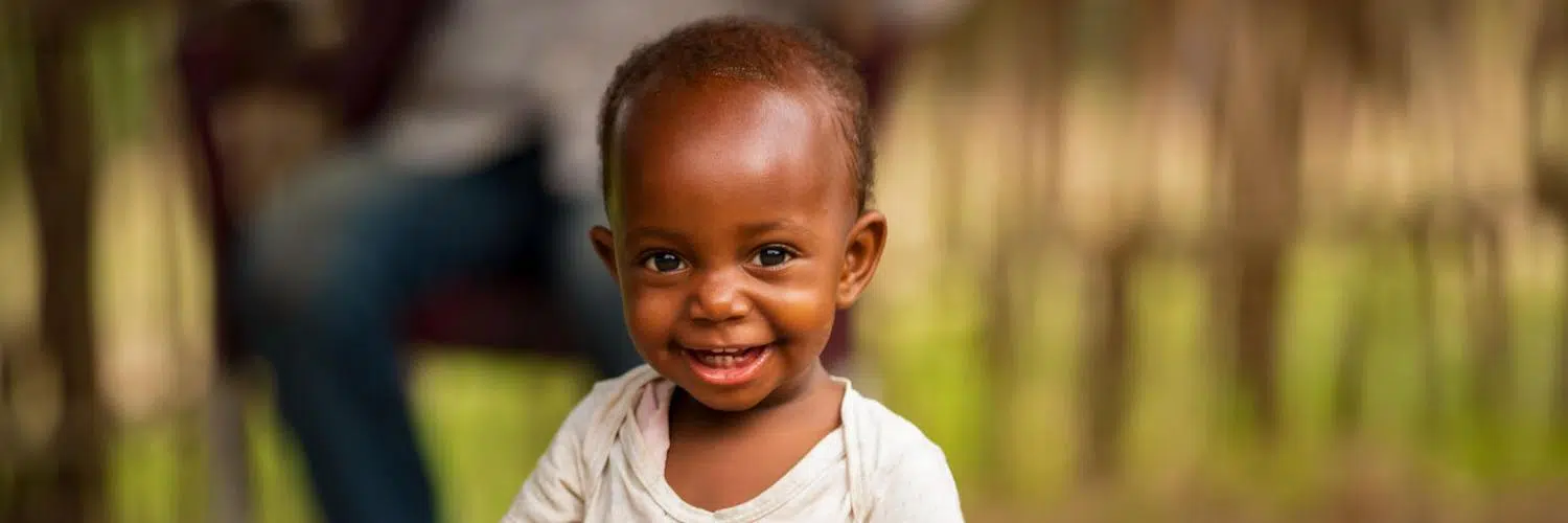 Abigaël, 14 mois, devant un centre de santé de N'Sele à Kinshasa, en RDC, le 19 octobre 2021.