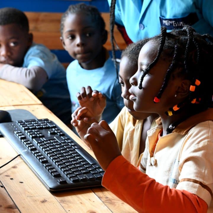 Children learn with tablets and computers in the Public Melen School of Yaoundé, the capital of Cameroon.