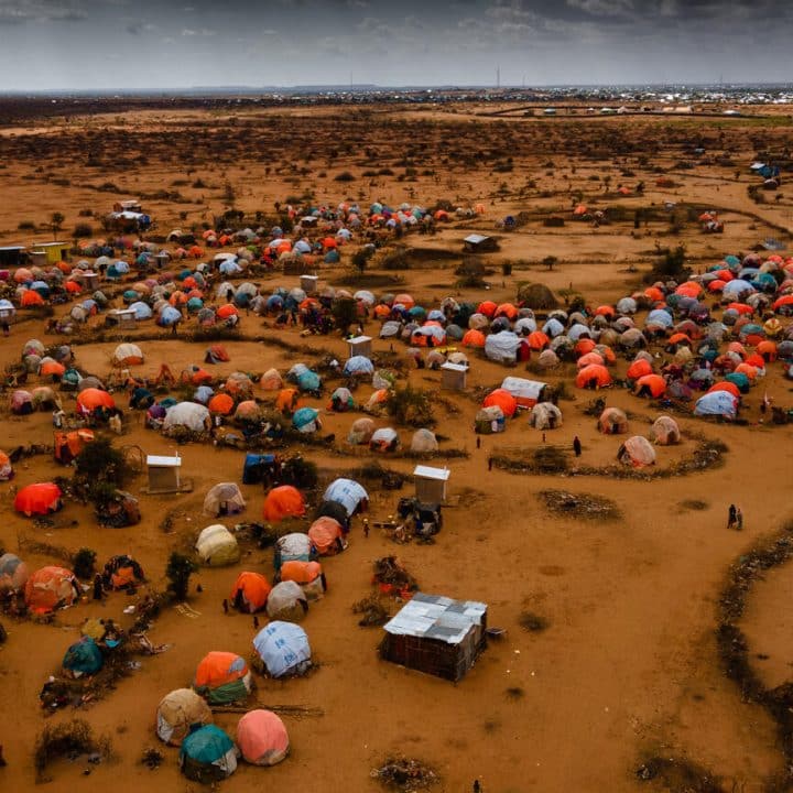 Photo aérienne du camp de déplacés de Ladan à Dollow, en Somalie, en octobre 2022. ©UNICEF/UN0742108/Condren
