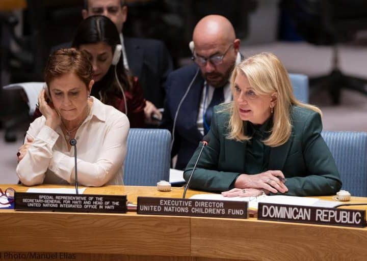 Catherine Russell, directrice générale de l'UNICEF, au Conseil de sécurité de l'ONU. ©UN71007692