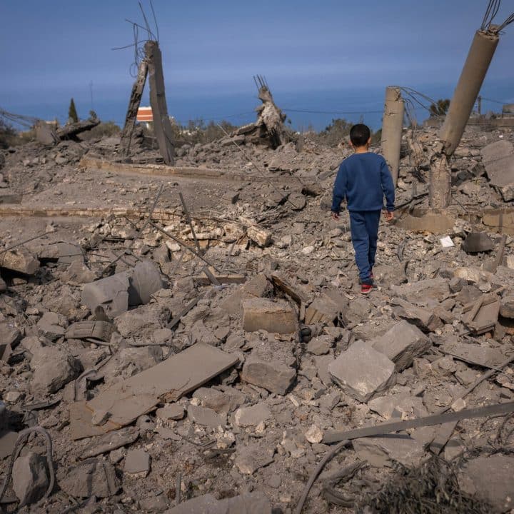 Majdal Zoun, Southern Lebanon, Lebanon. On February 22, 2024, friends of Hassan Al Durr, a 5-year-old girl killed in an Israeli airstrike yesterday, visit the aftermath of the deadly airstrike that claimed her life. In recent days, Israel has intensified its airstrikes, penetrating deeper into Lebanon, resulting in the deaths of 12 civilians, including women and children. This marks the deadliest escalation since the conflict began last October. In southern Lebanon, a total of 46 civilians have already lost their lives due to these recent attacks. Diego Ibarra Sánchez for NPR