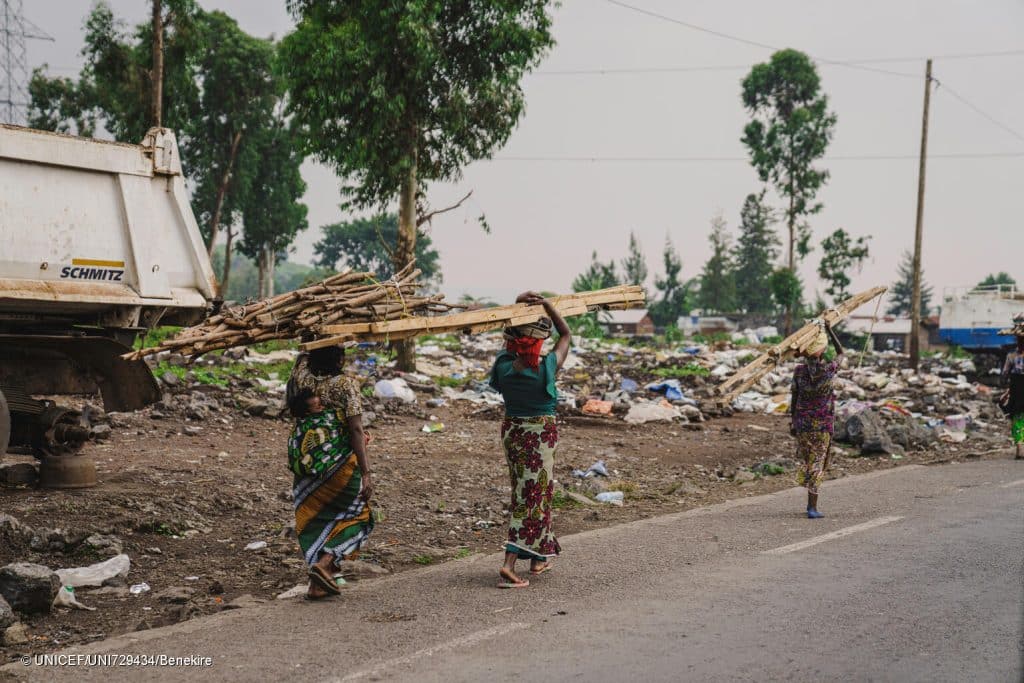 Photo du site de déplacés de Kanyaruchinya près de Goma, province du Nord-Kivu, en République démocratique du Congo. Le site a été vidé lors des affrontements de fin janvier 2025 et a été détruit. © UNICEF/UNI729434/Benekire